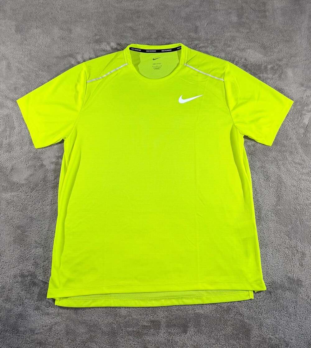 Nike Running Miler Shirt Size L Volt Dri-Fit Short Sleeve Performance Running